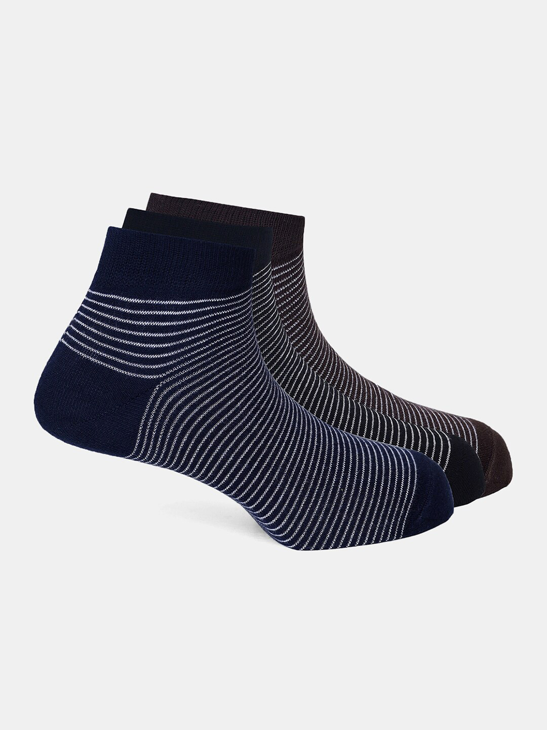 

Blackberrys Men Pack Of 3 Striped Ankle-Length Ribbed Socks, Blue