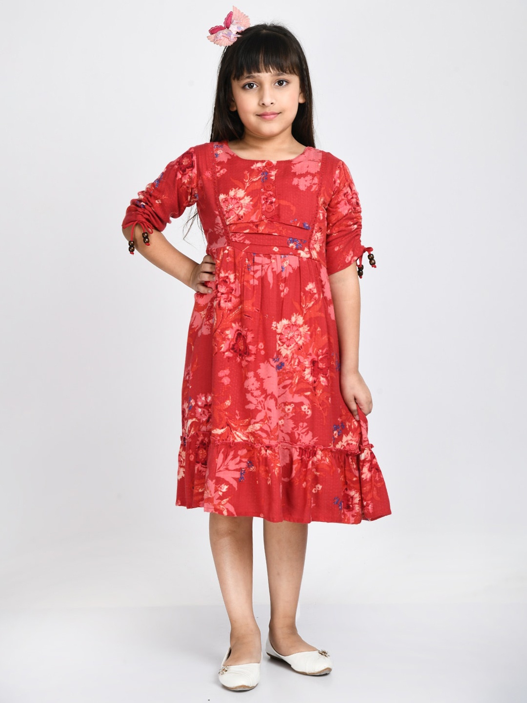 

Bella Moda Girls Printed Floral Fit And Flare Cotton Dress, Red