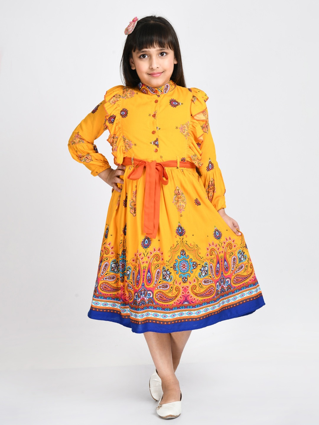 

Bella Moda Yellow Ethnic Motifs Midi Dress