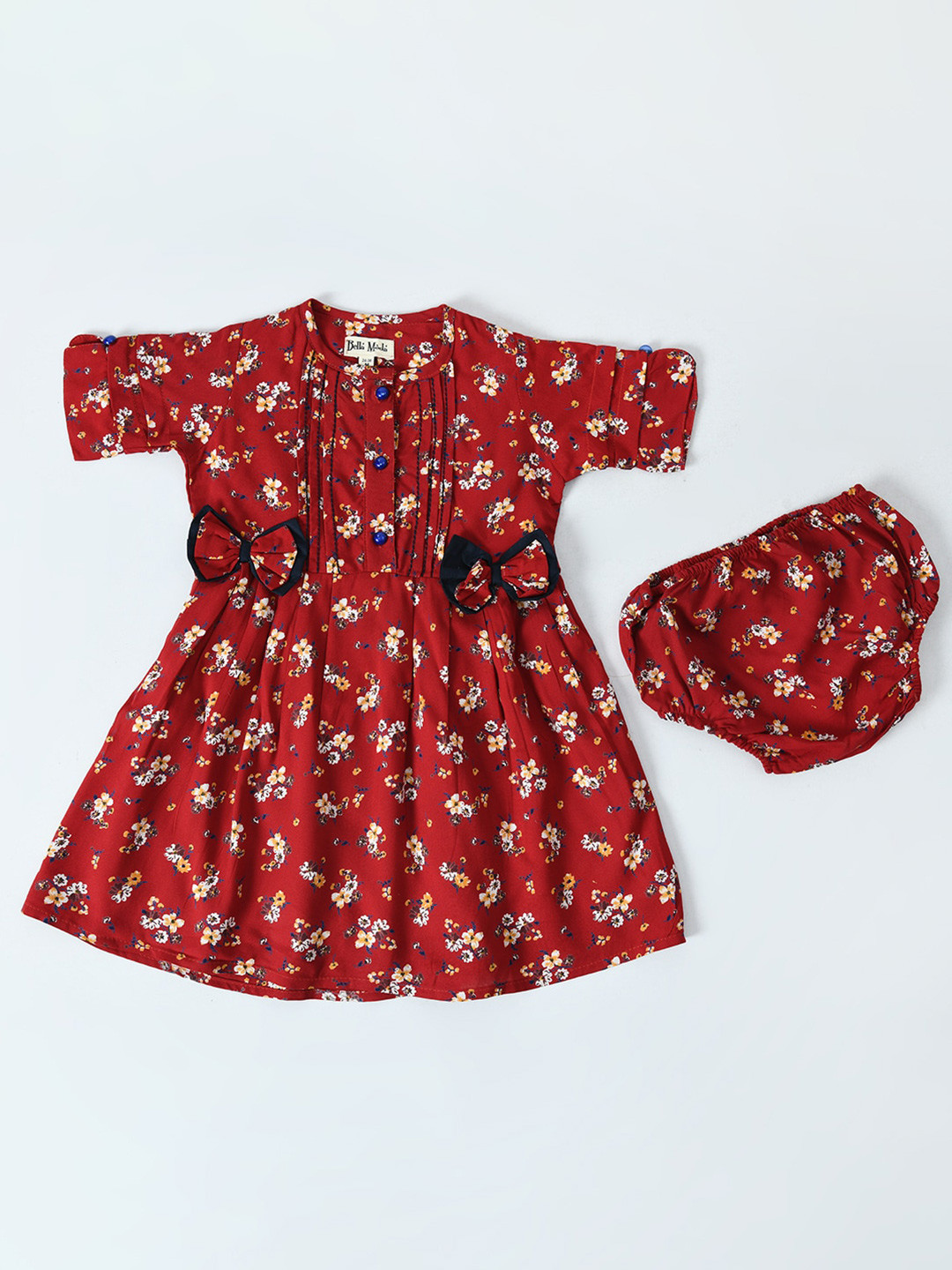 

Bella Moda Girls Floral Printed Fit And Flare Cotton Dress, Maroon