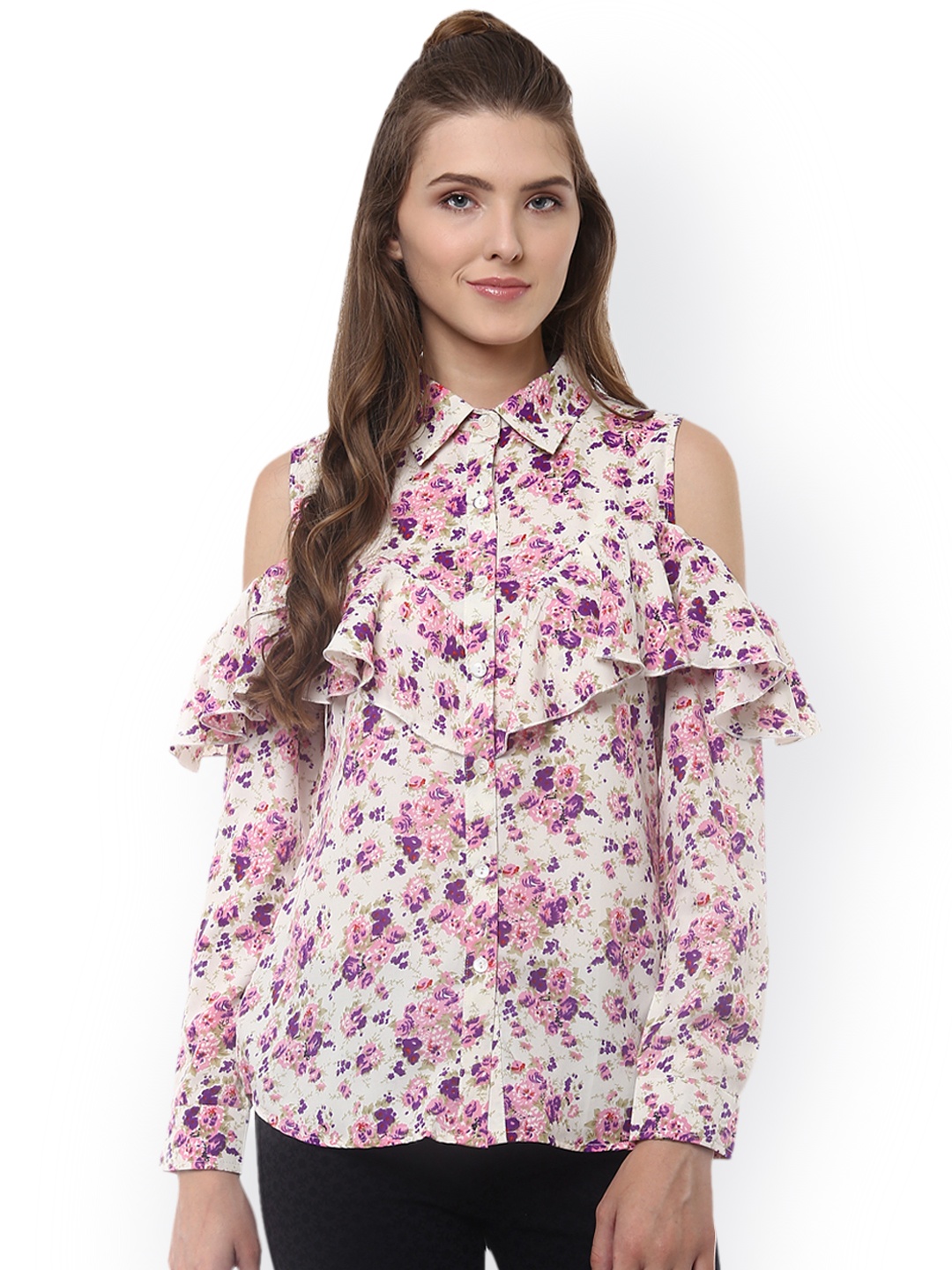 

StyleStone Women White Printed Shirt Style Top