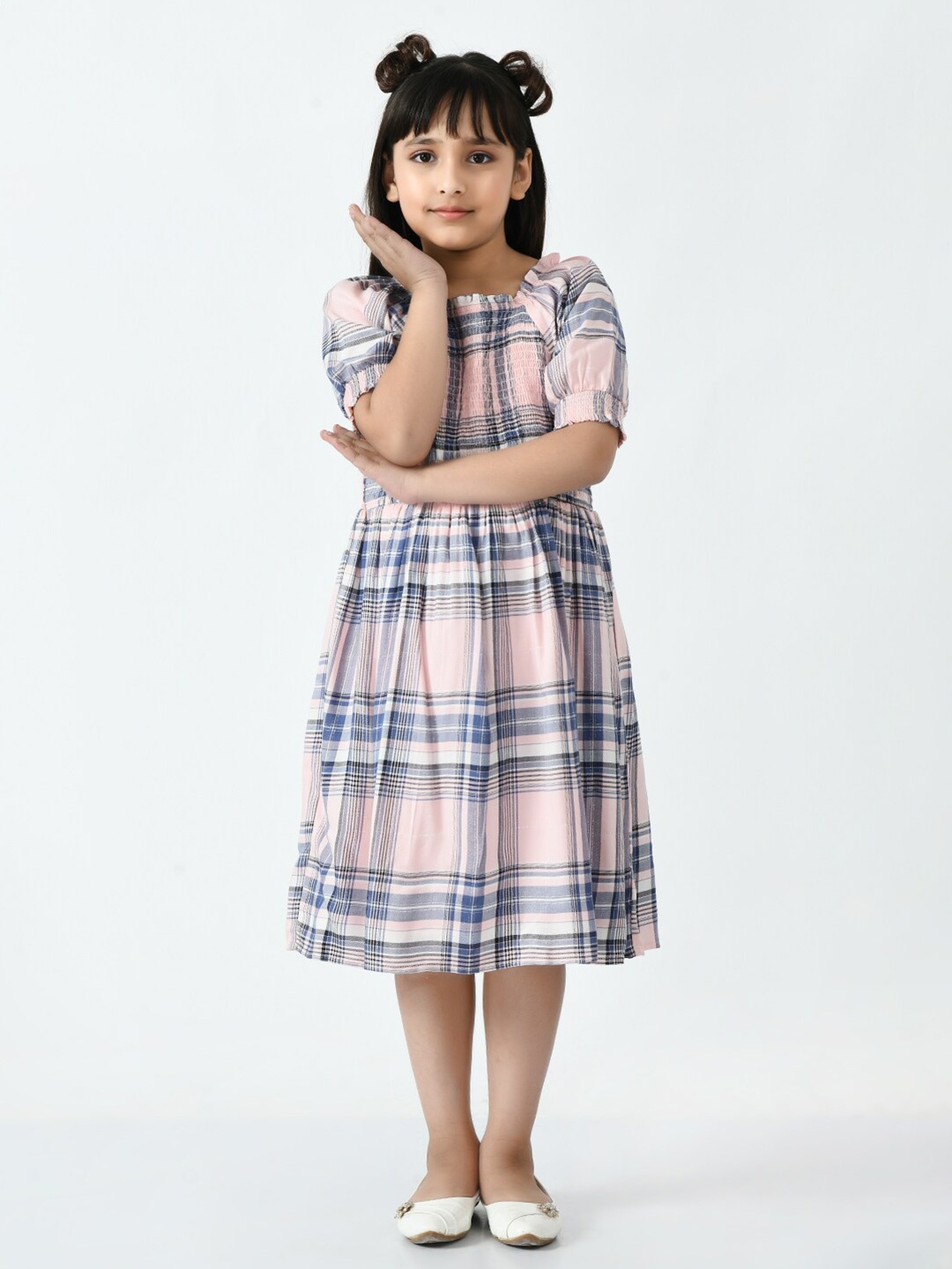 

Bella Moda Checked Fit And Flare Cotton Dress, Peach