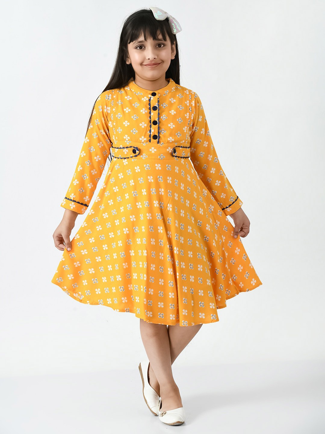 

Bella Moda Mustard Yellow Ethnic Motifs Midi Dress