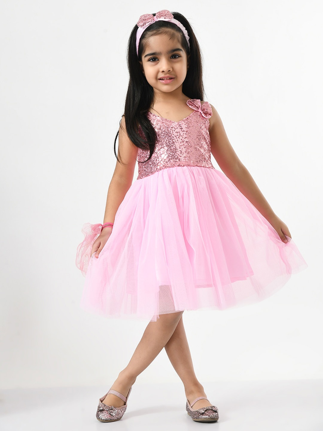 

Bella Moda Fit And Flair Embellished Satin Dress, Pink