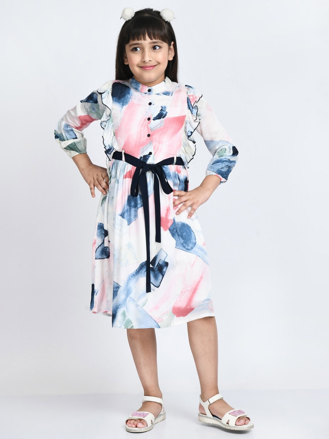 

Bella Moda Pure Cotton Fit & Flair Floral Printed Dress, White