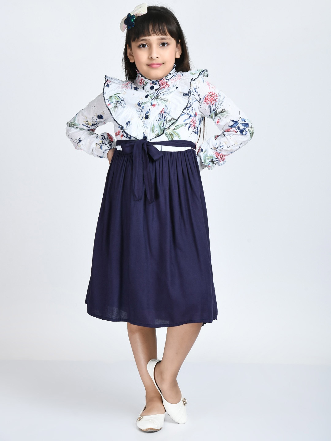 

Bella Moda Pure Cotton Floral Printed Midi Dress, White