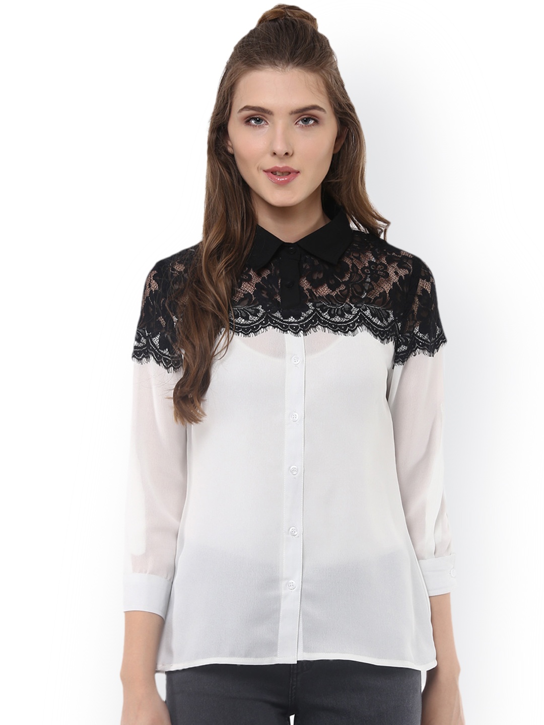 

StyleStone Women White Solid Shirt Style Top