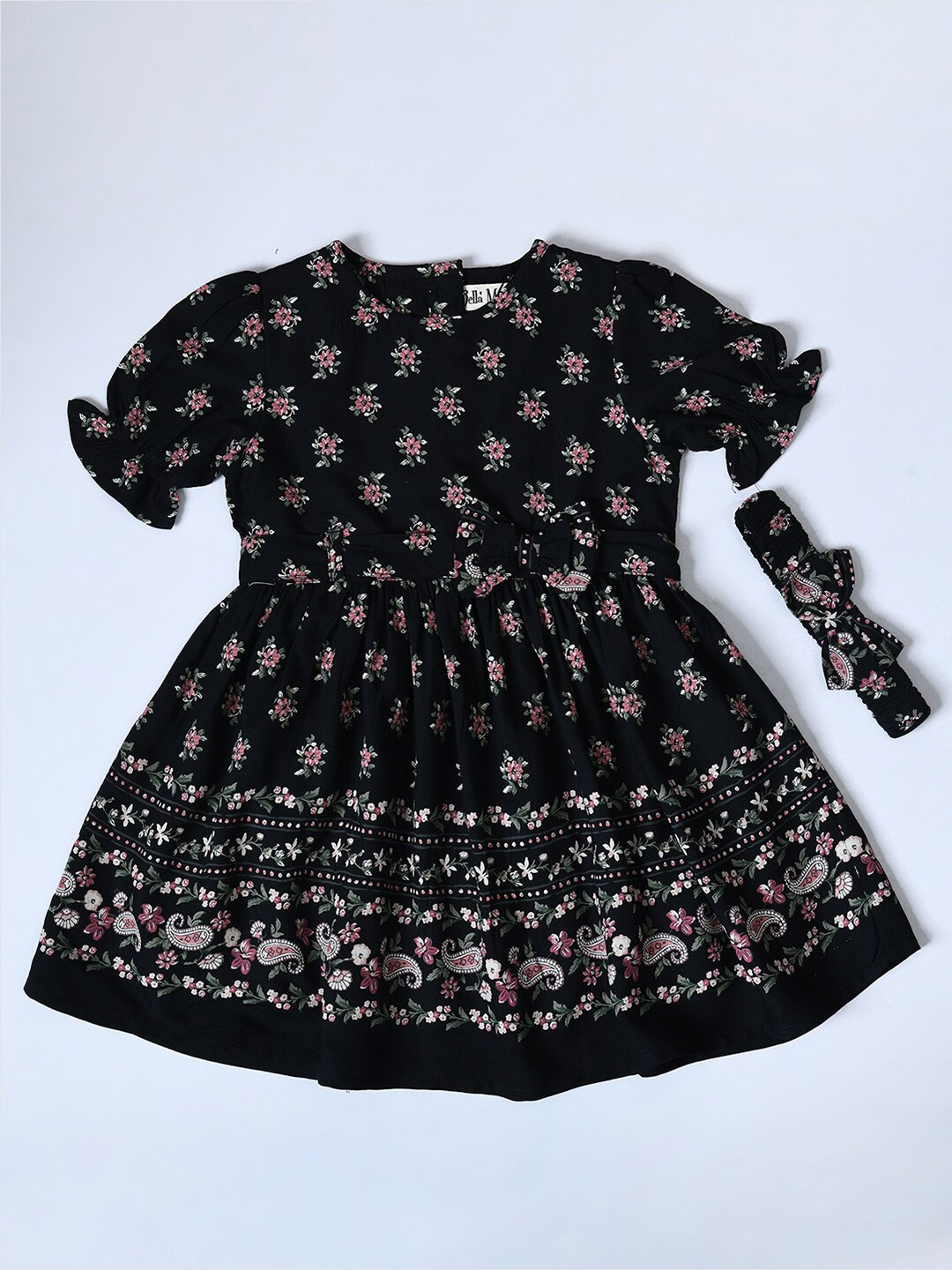 

Bella Moda Pure Cotton Floral Printed Dress, Black