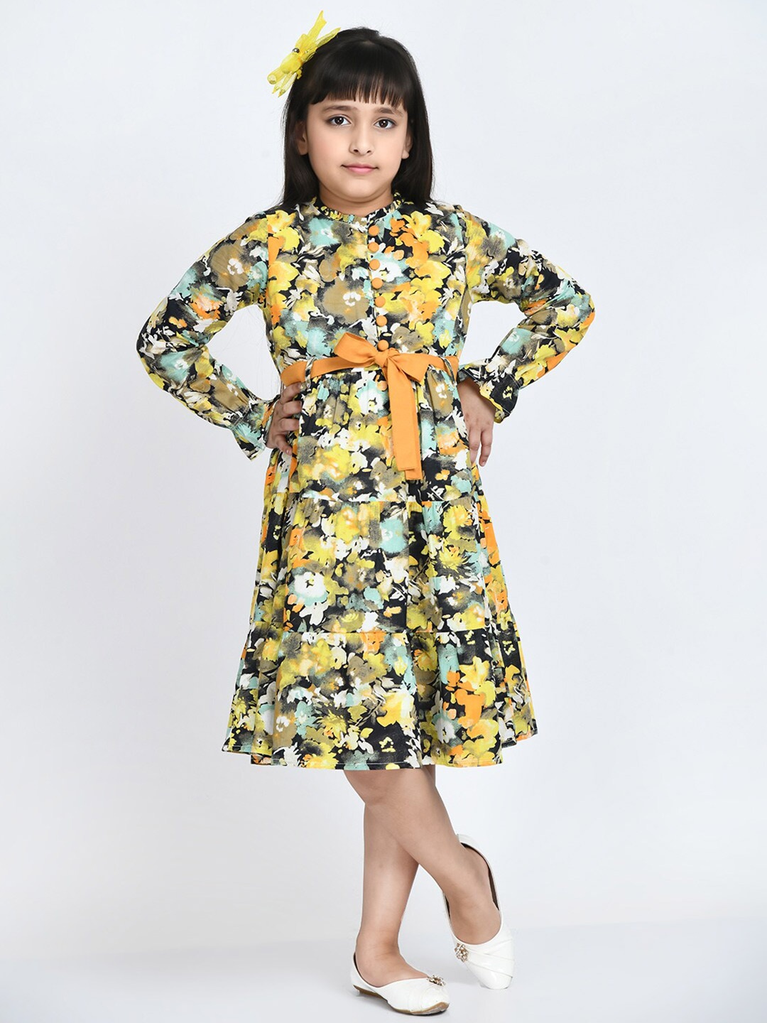 

Bella Moda Girls Floral Pure Cotton Dress, Yellow