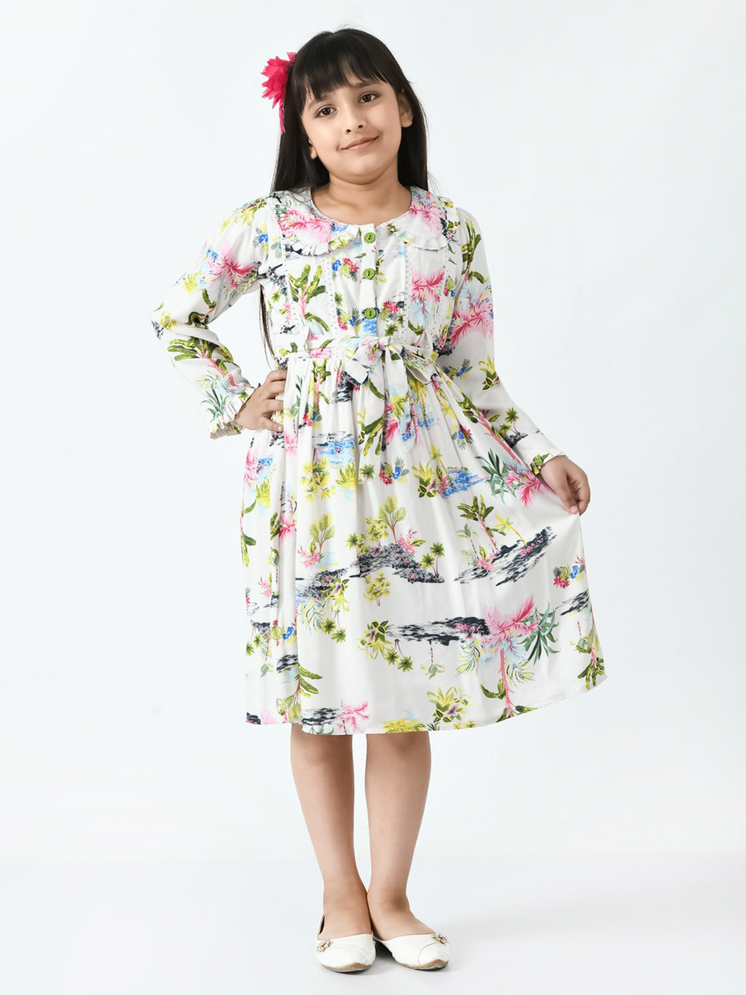 

Bella Moda Girls Floral Peter Pan Collar Pure Cotton Dress, White