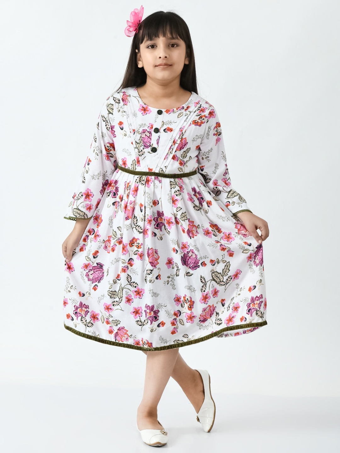 

Bella Moda Girls Floral Pure Cotton Dress, White