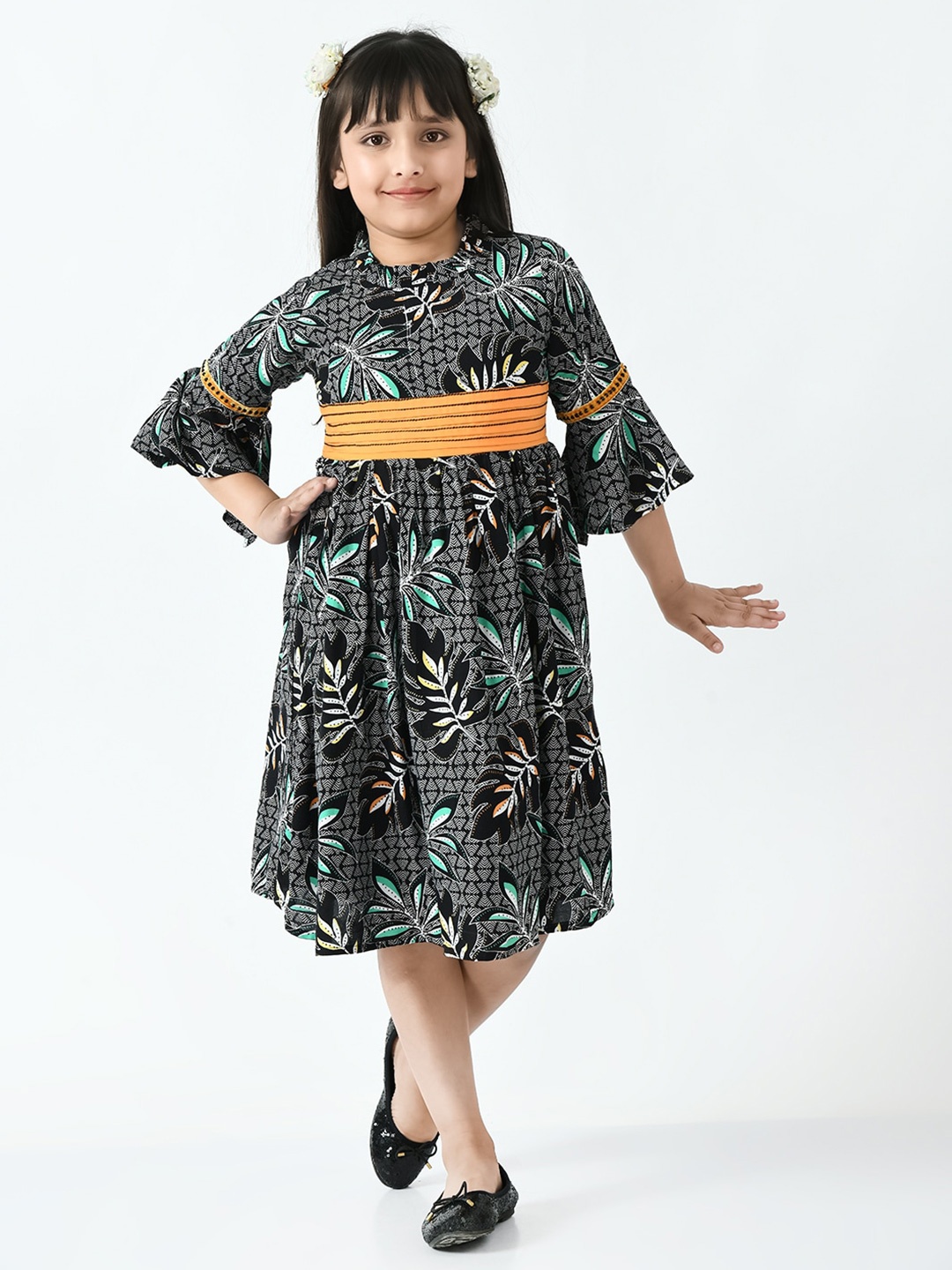 

Bella Moda Girls Floral Pure Cotton Dress, Black
