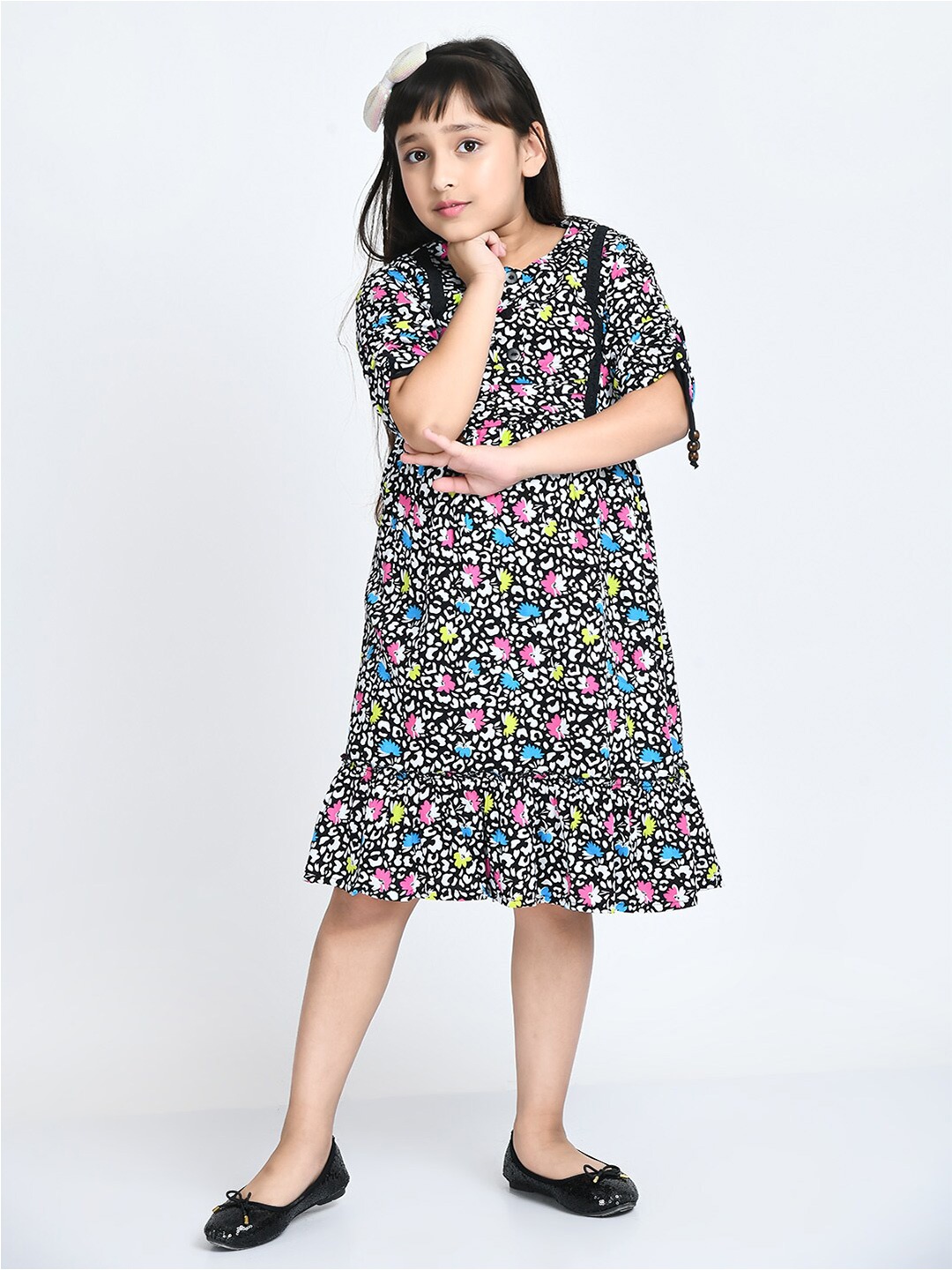 

Bella Moda Floral Printed Cotton Midi Dress, Black