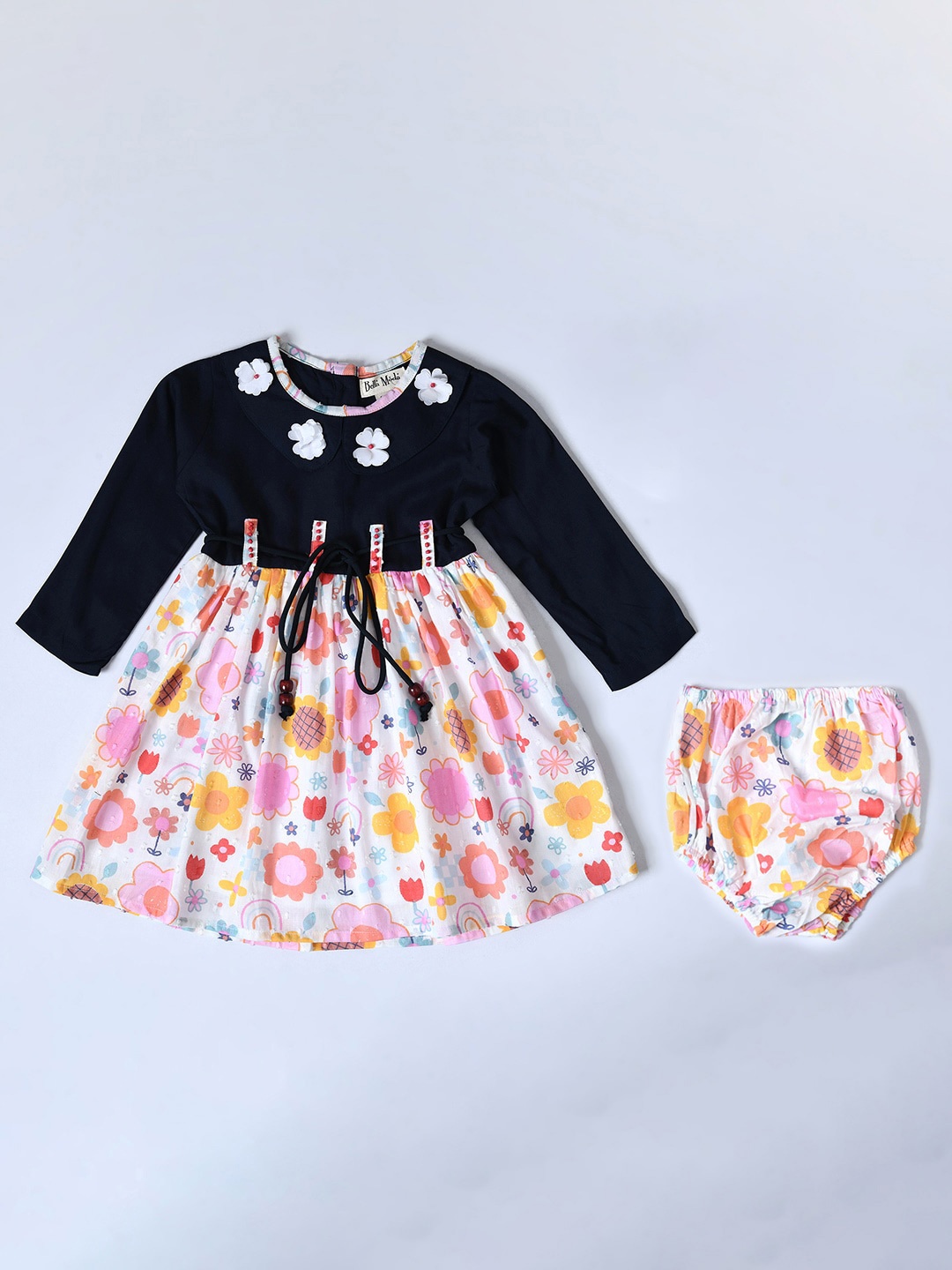 

Bella Moda Girls Floral Applique Pure Cotton A-Line Dress, Black