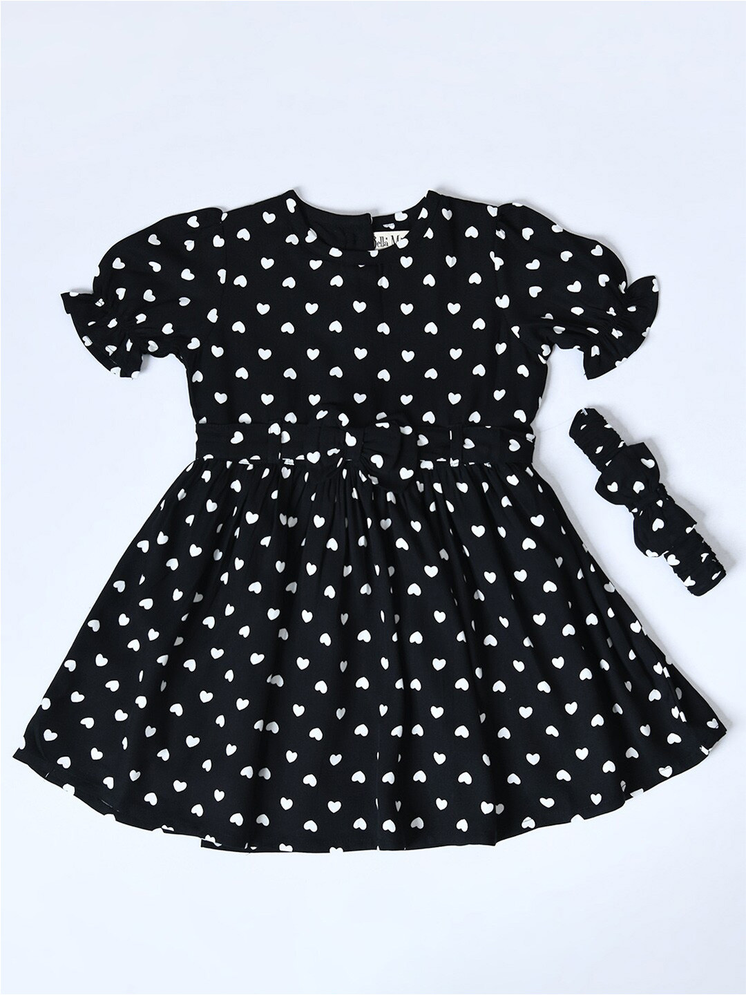 

Bella Moda Girls Printed Pure Cotton A-Line Dress, Black