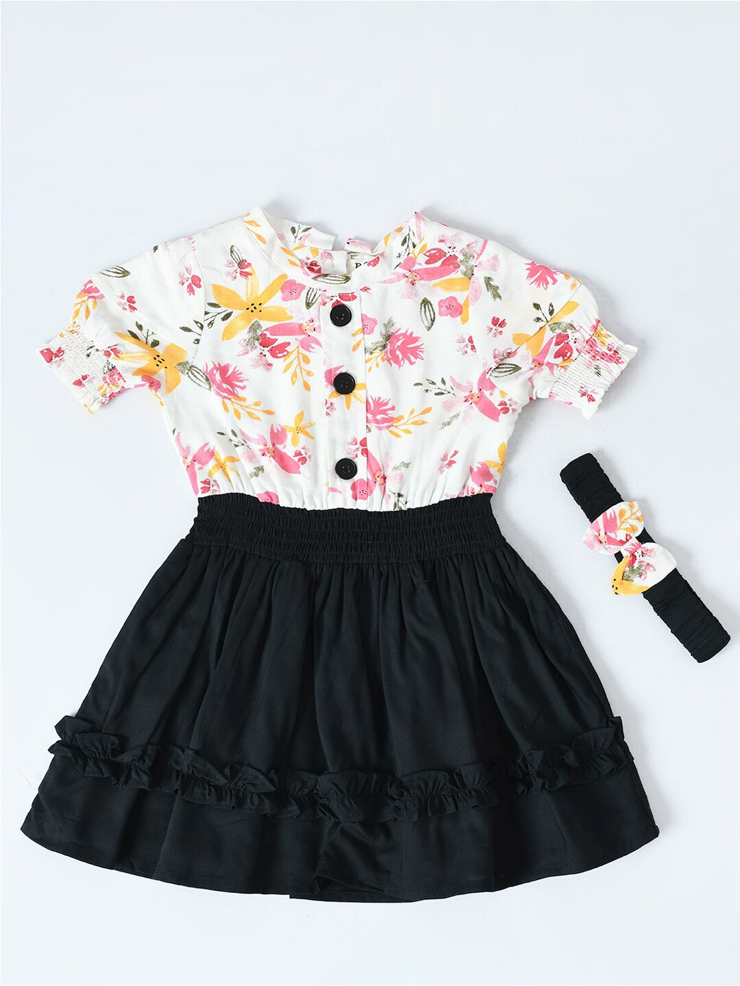 

Bella Moda Fit And Flair Floral Printed Cotton Dress, White