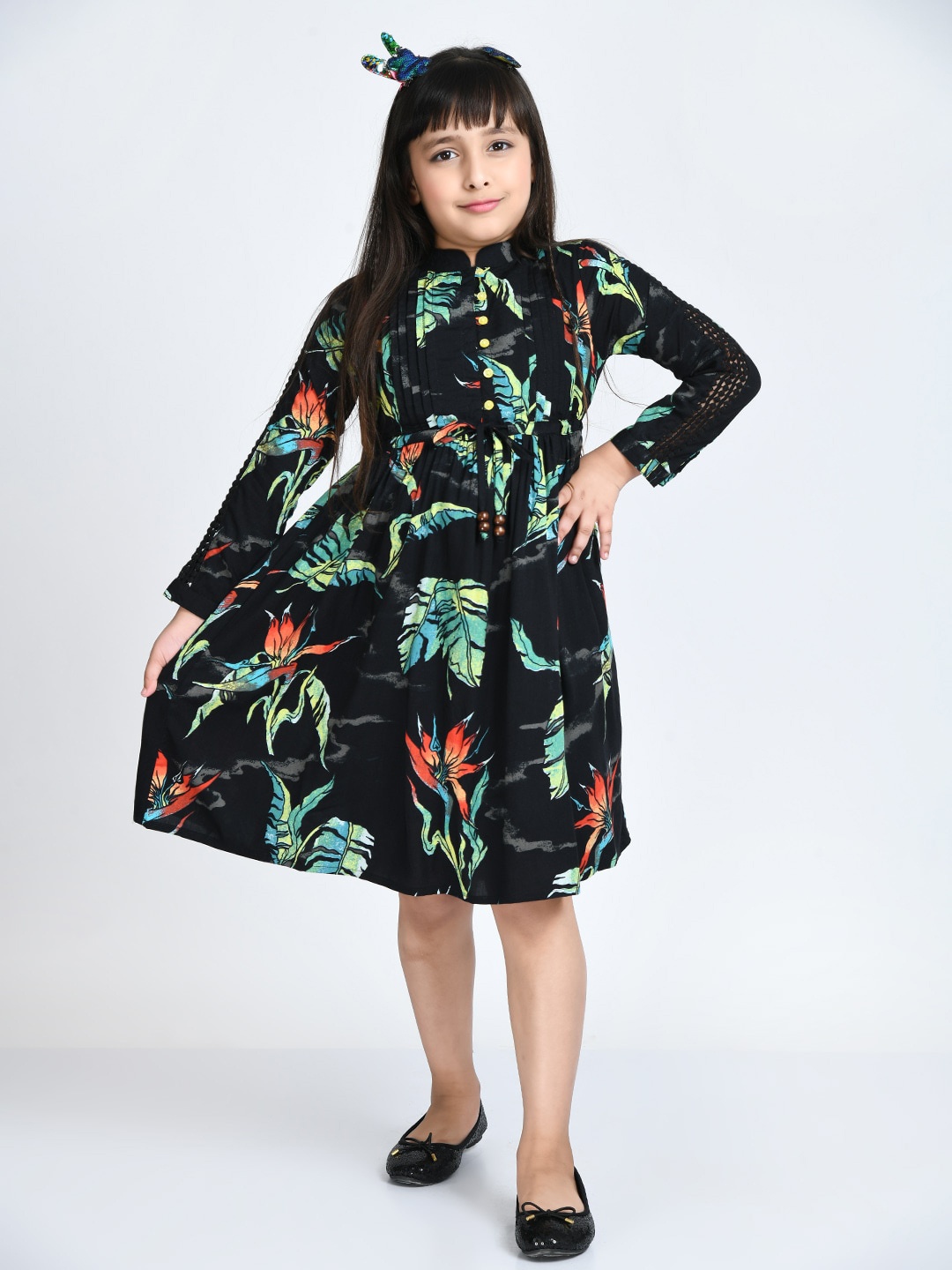 

Bella Moda Printed Fit And Flare Cotton Dress, Black