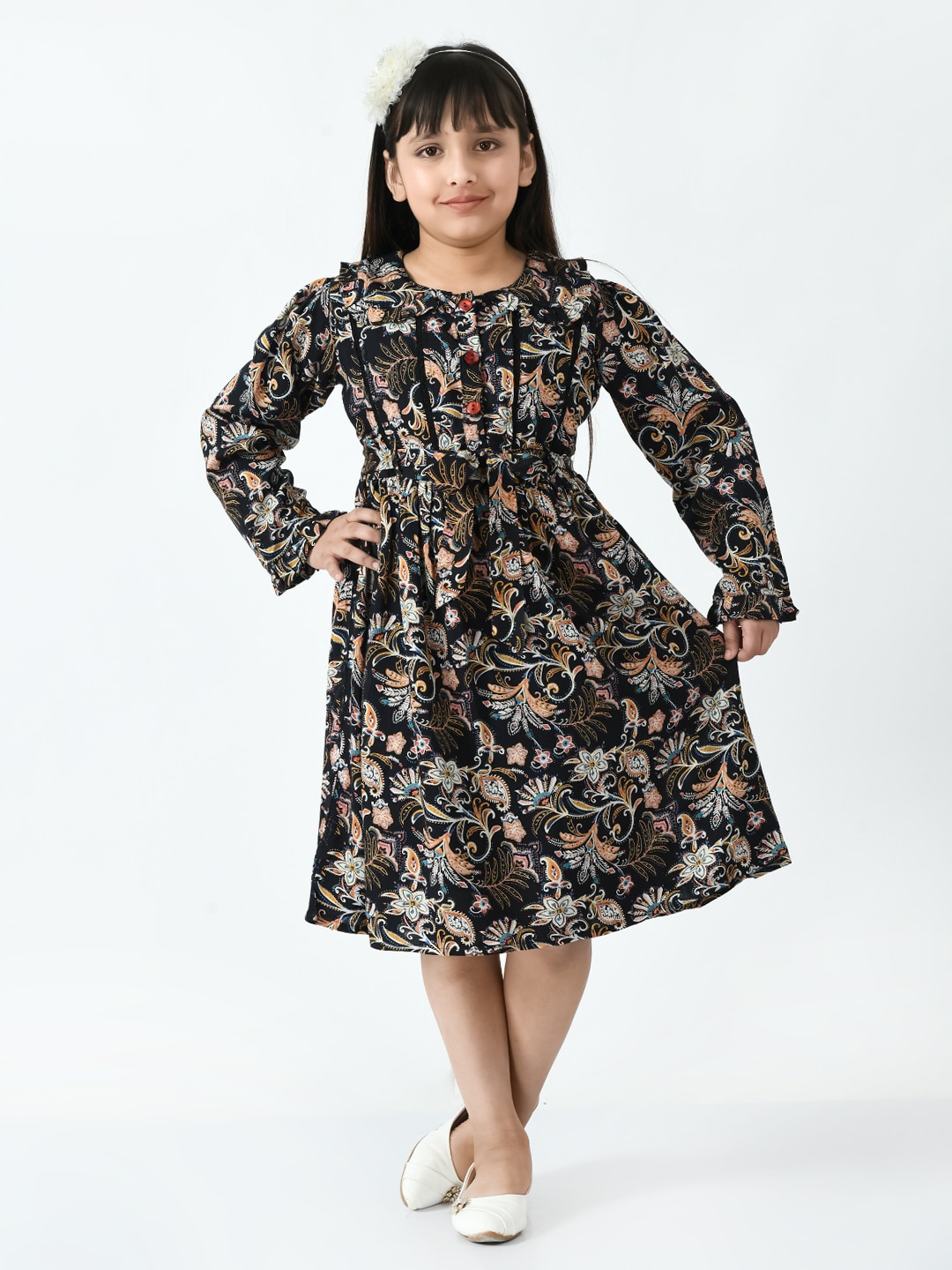 

Bella Moda Printed Fit And Flare Cotton Dress, Black
