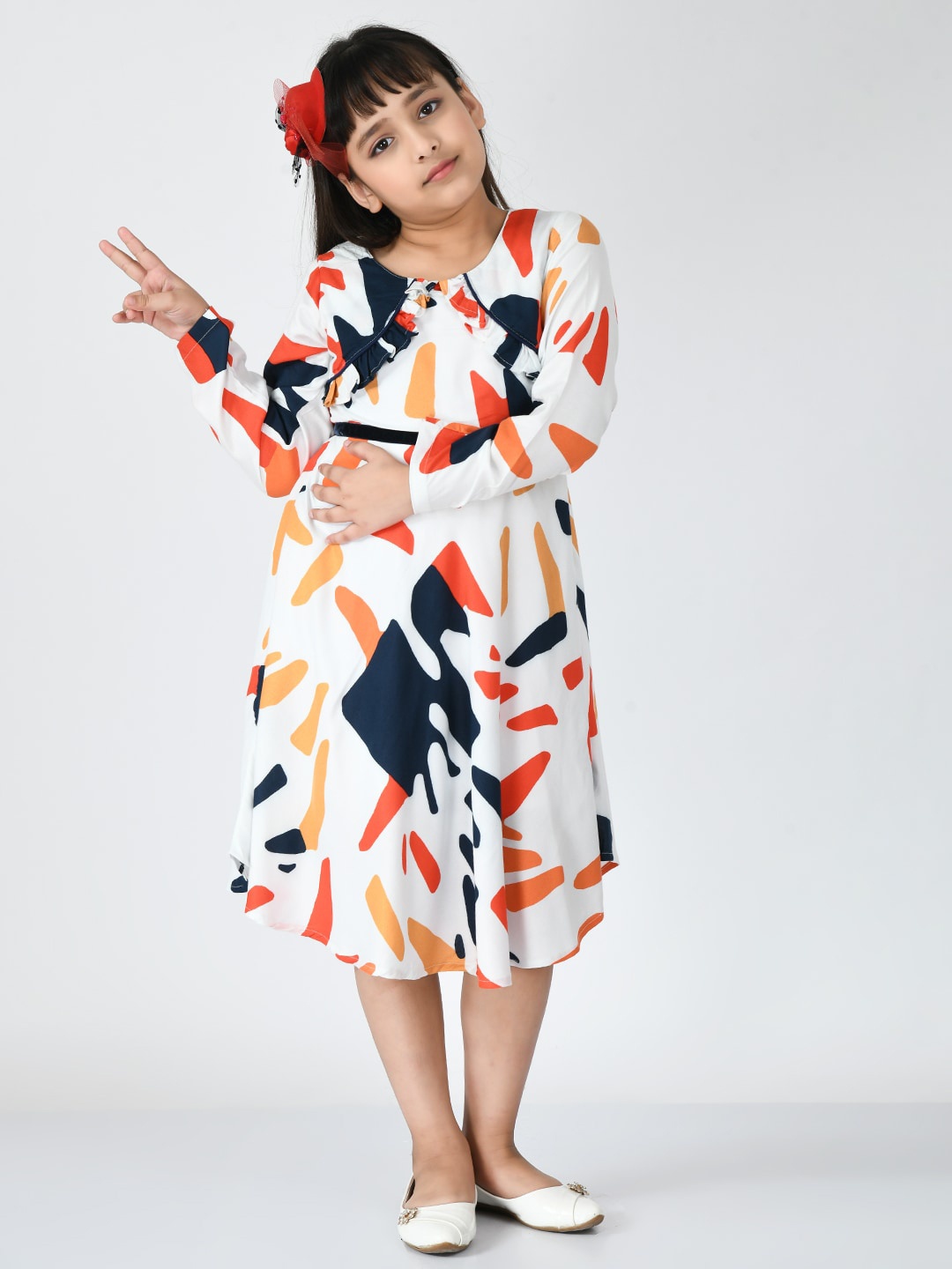 

Bella Moda Girls Printed Fit And Flare Cotton Dress, White