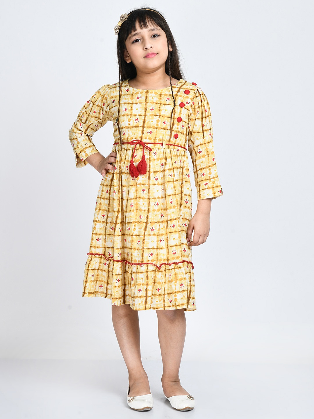 

Bella Moda Girls Check Round Neck Cotton Fit & Flare Dress, Yellow