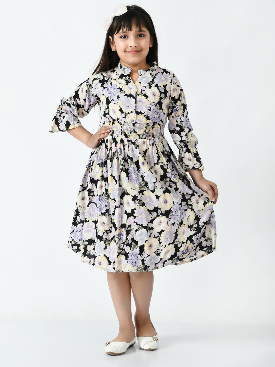 

Bella Moda Floral Midi Fit & Flare Cotton Dress, Black