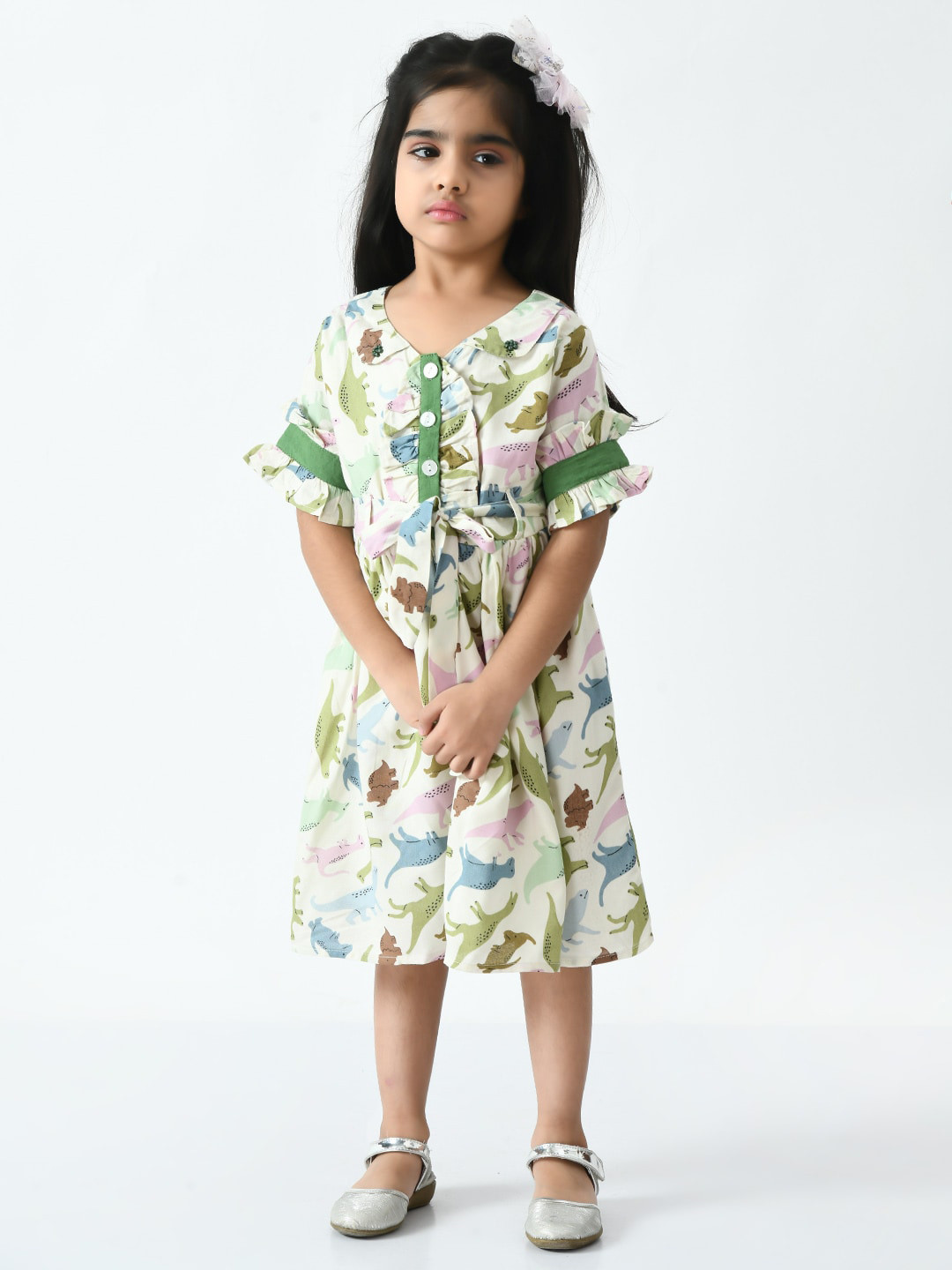 

Bella Moda Printed Round Neck Fit & Flare Cotton Dress, White