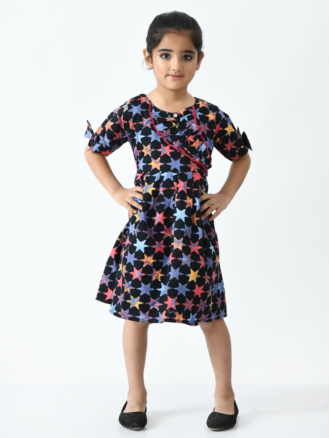 

Bella Moda Girls Printed Fit & Flare Cotton Dress, Black