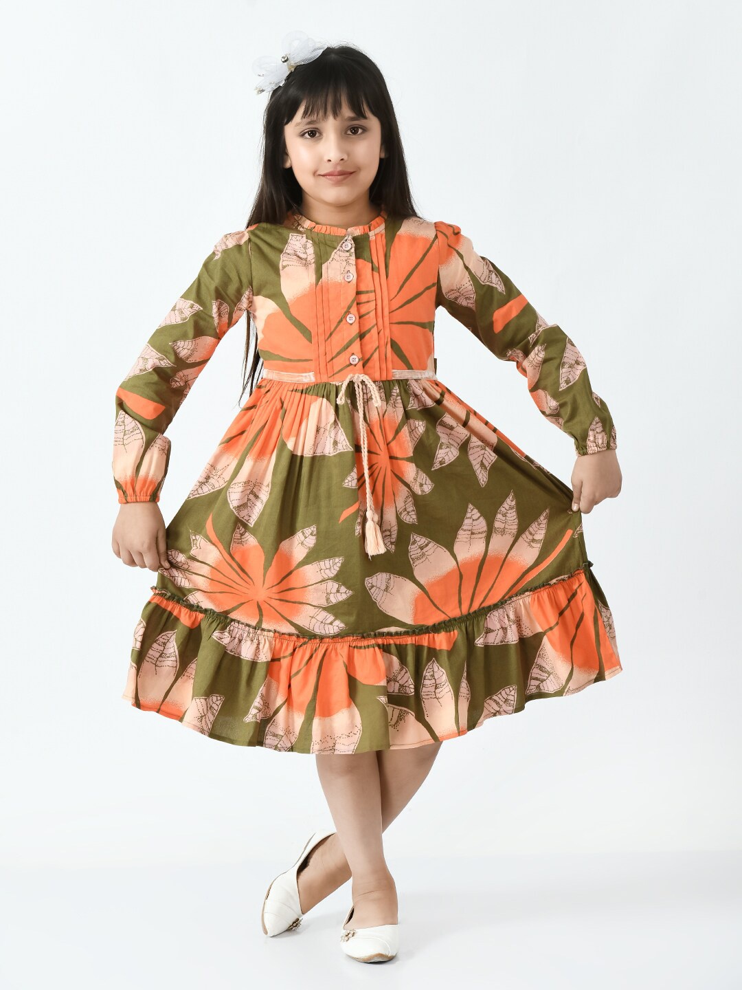 

Bella Moda Floral Printed Fit & Flare Cotton Midi Dress, Olive