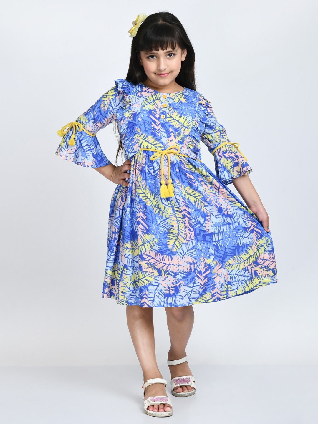 

Bella Moda Tropical Printed Pure Cotton Fit & Flare Dress, Blue