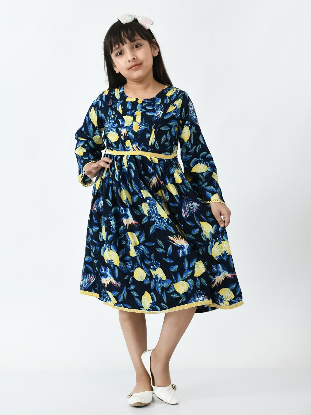 

Bella Moda Printed Fit and Flare Dress, Navy blue