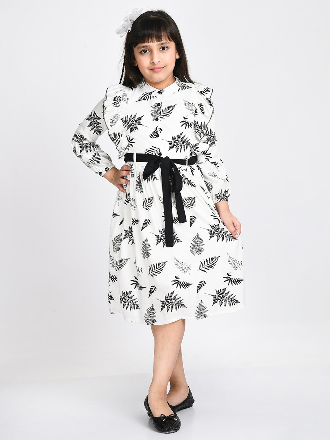 

Bella Moda Girls Tropical Printed Pure Cotton Fit & Flare Dress, White