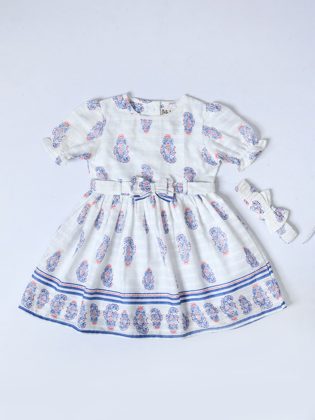 

Bella Moda Ethnic Printed Pure Cotton Fit & Flare Dress, White