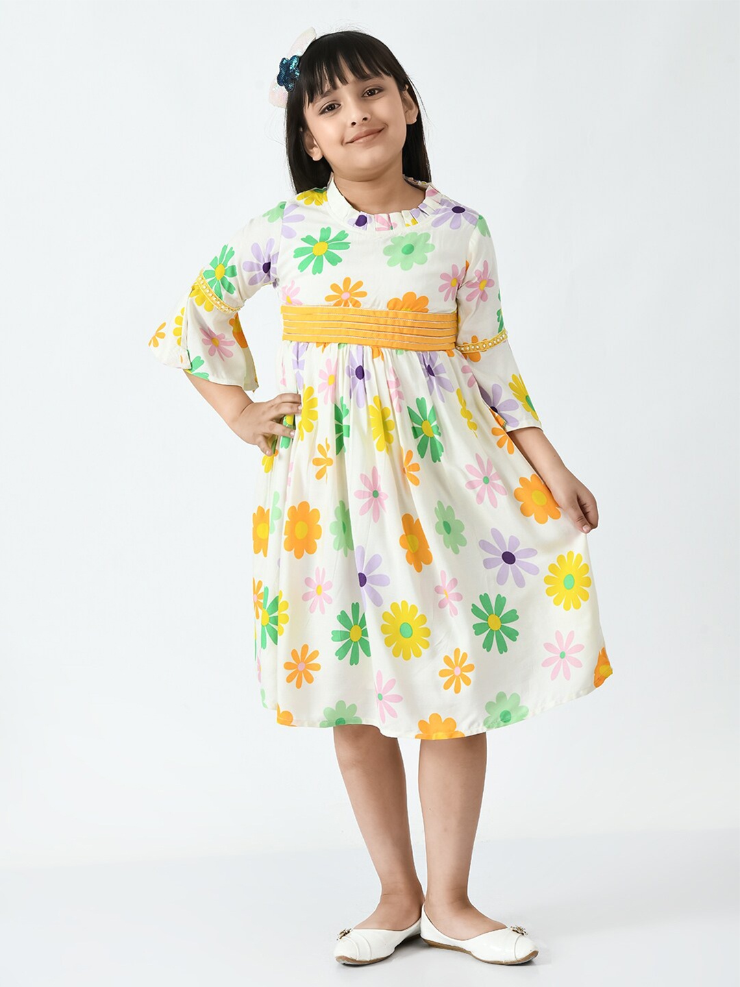 

Bella Moda Girls Floral Pure Cotton Dress, White