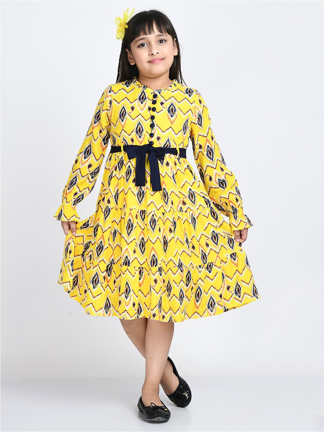 

Bella Moda Girls Floral A-Line Midi Pure Cotton Dress, Yellow