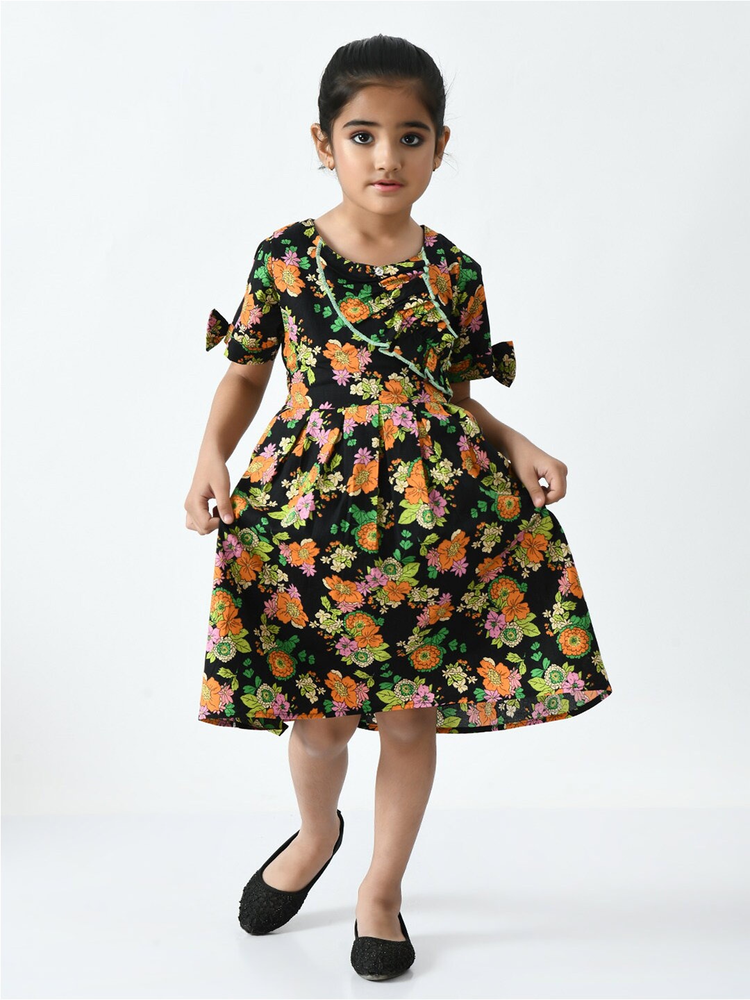 

Bella Moda Girls Floral Pure Cotton Dress, Black