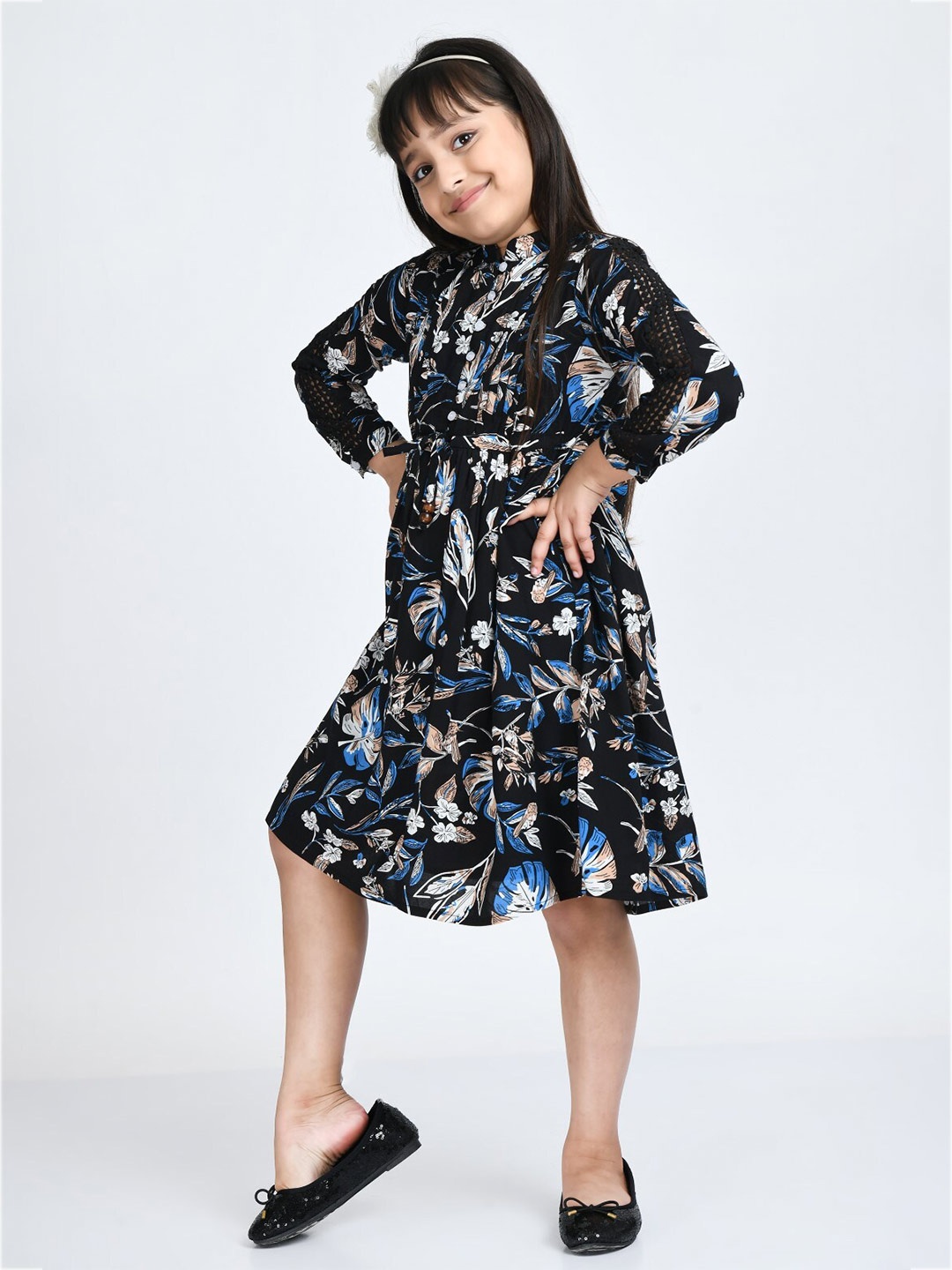 

Bella Moda Girls Floral Printed Pure Cotton Dress, Black