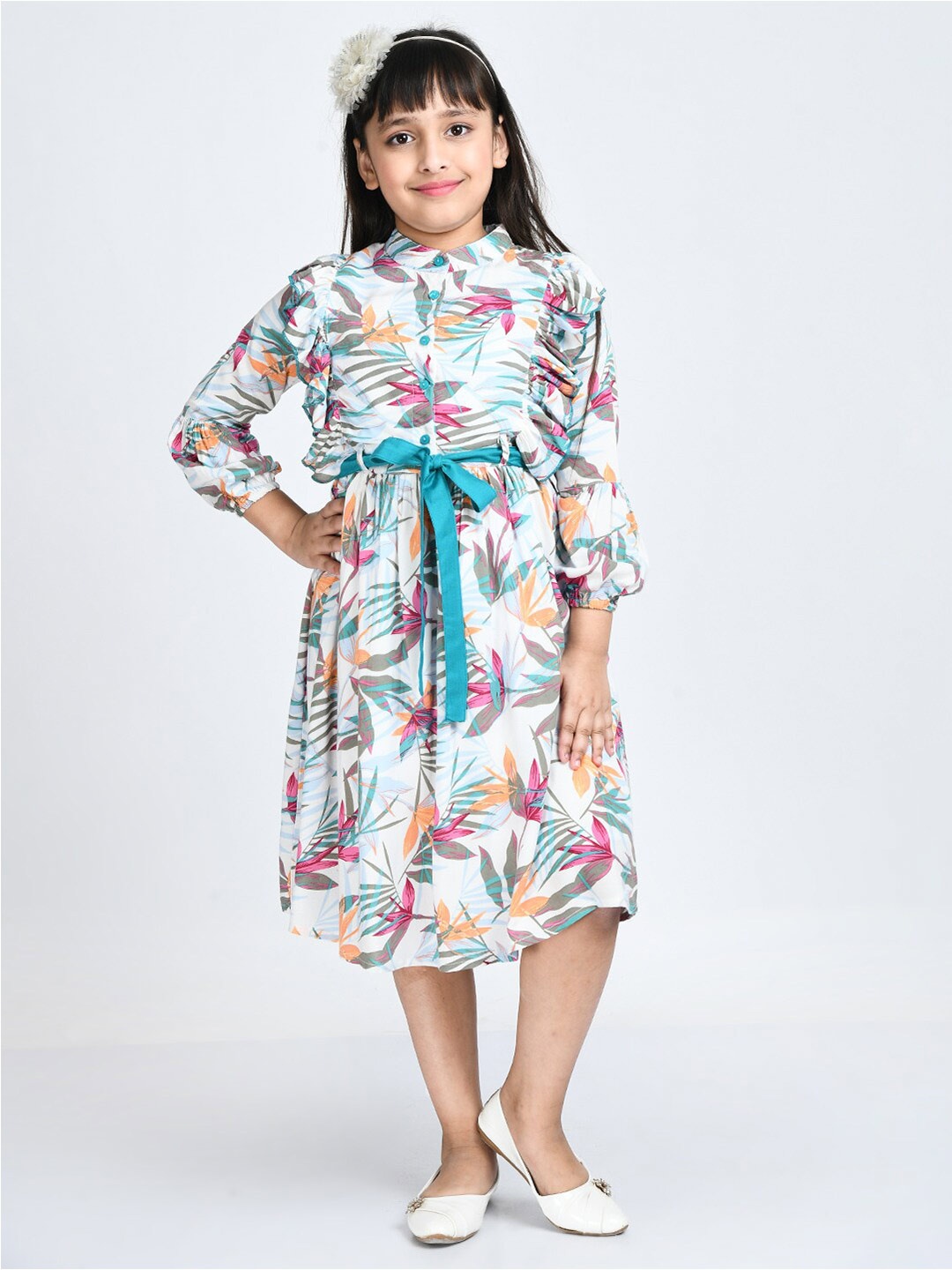 

Bella Moda Girls Tropical Midi Pure Cotton Dress, White