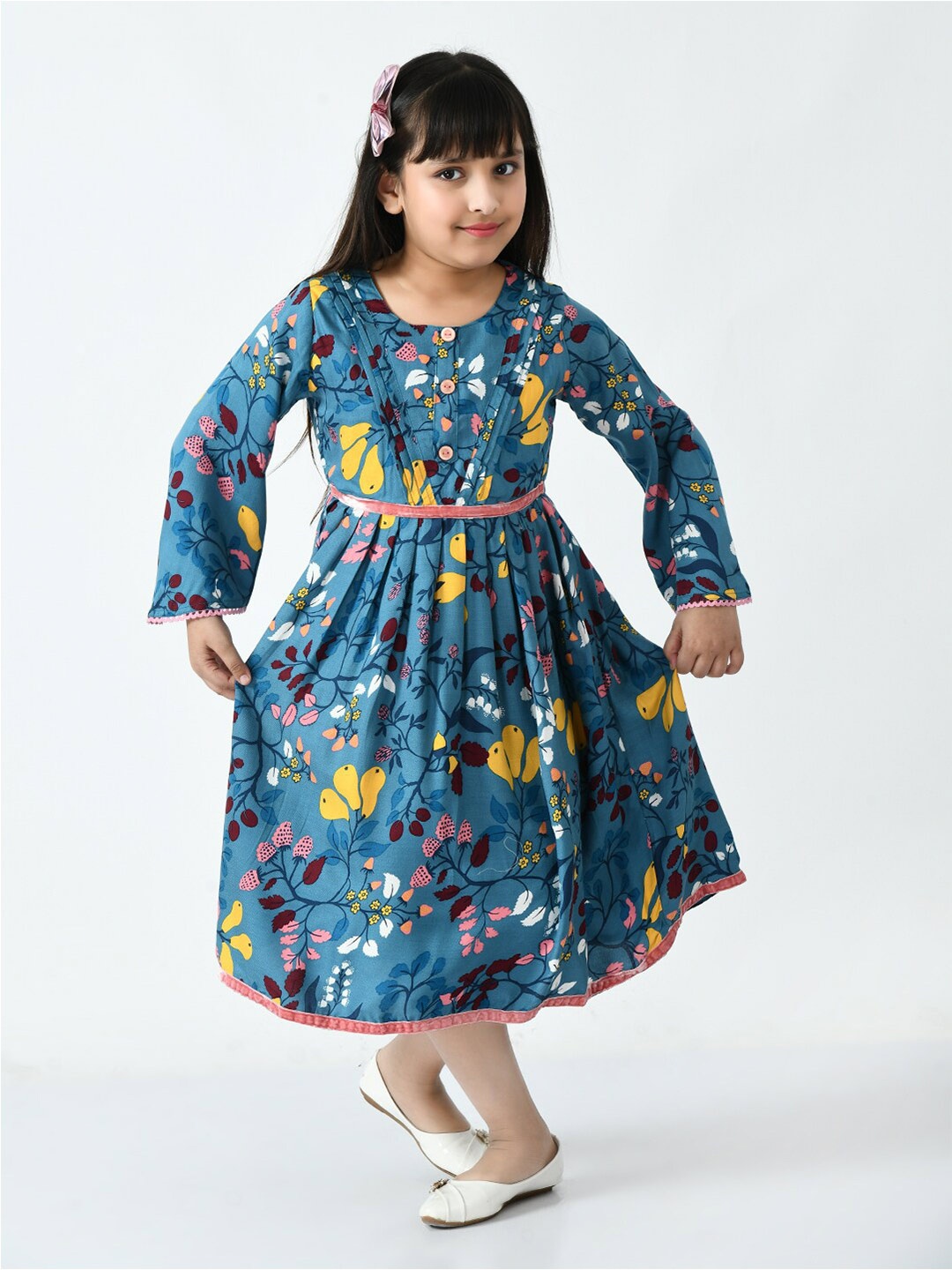 

Bella Moda Girls Floral Midi Pure Cotton Dress, Blue