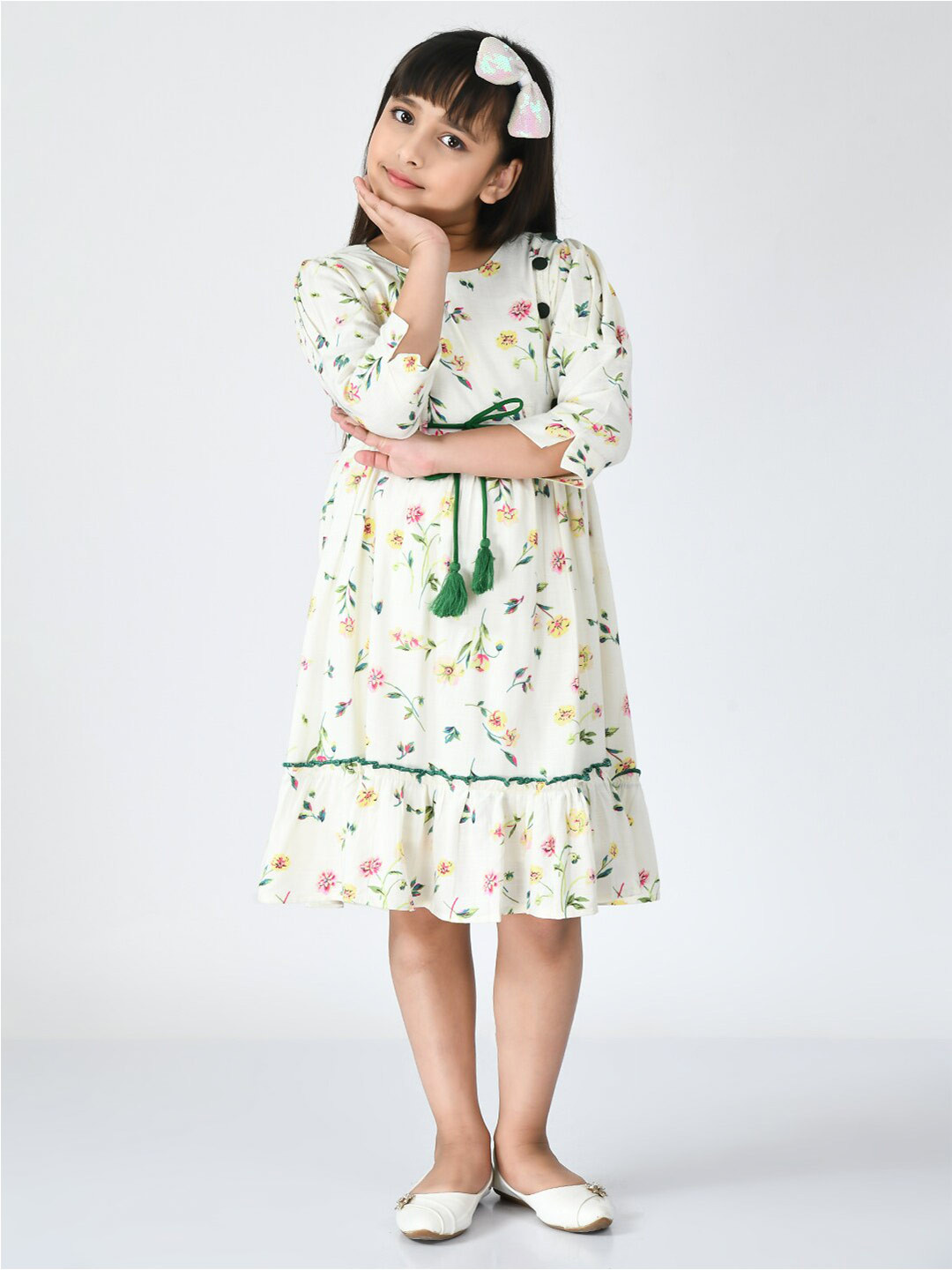 

Bella Moda Girls Floral Pure Cotton Dress, White