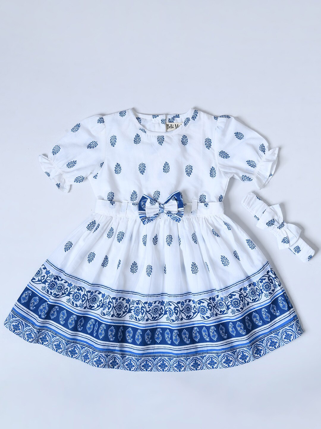 

Bella Moda Girls Ethnic Motifs Cotton Dress, White