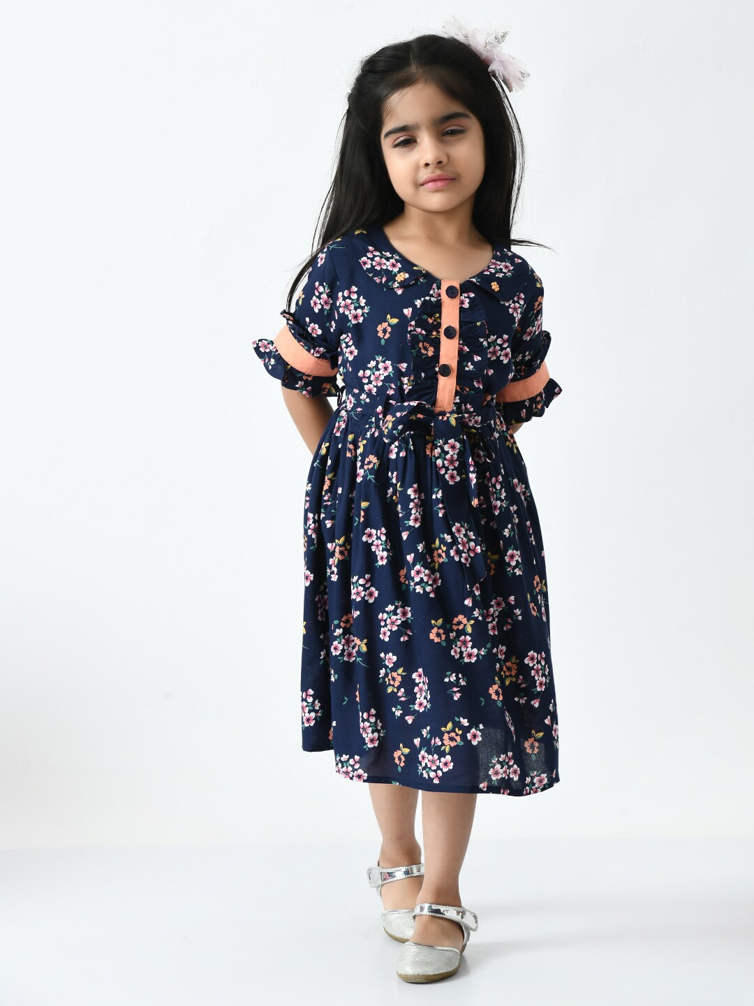

Bella Moda Girls Floral Cotton Dress, Navy blue