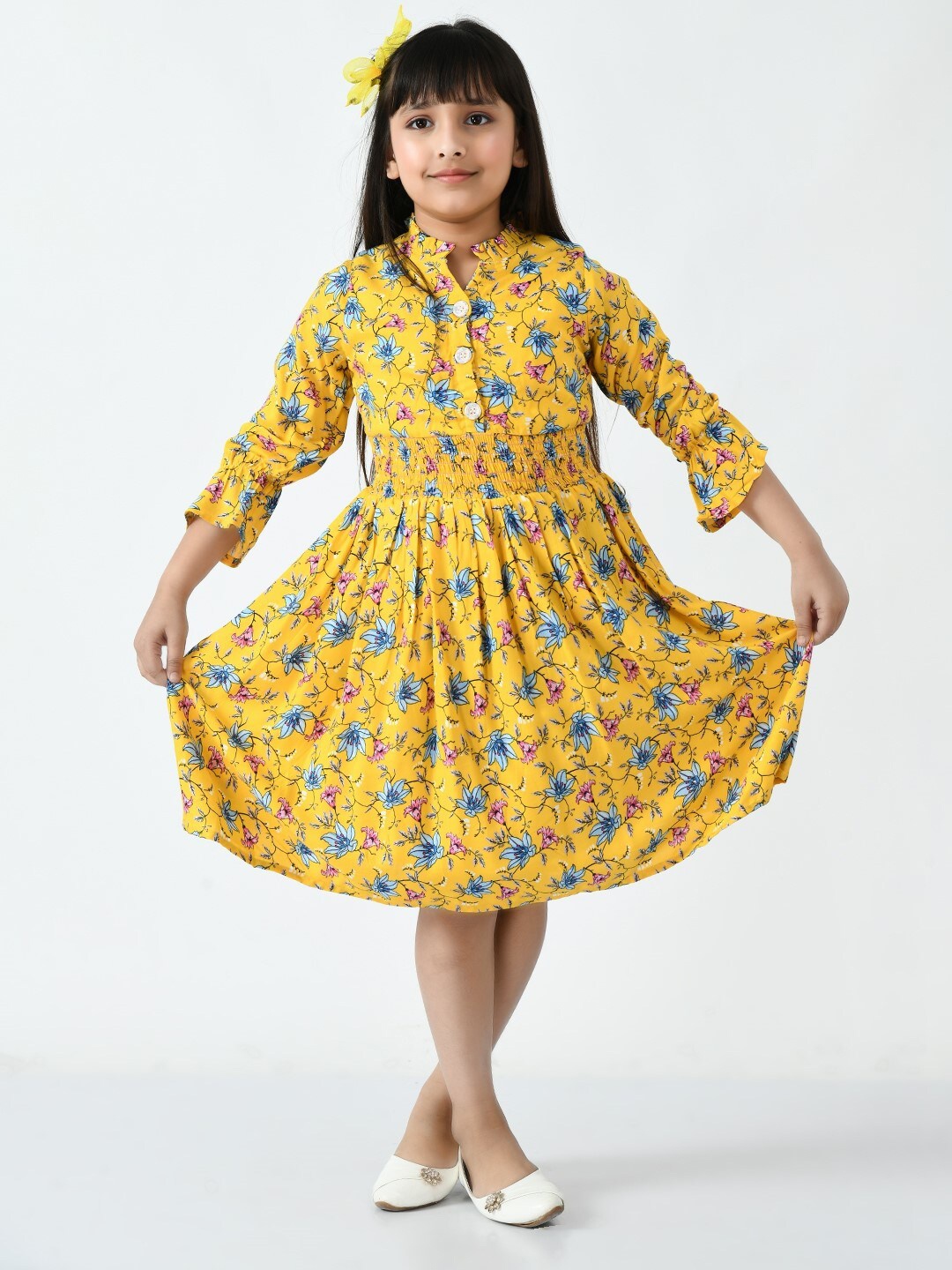 

Bella Moda Girls Floral Cotton Midi Dress, Mustard