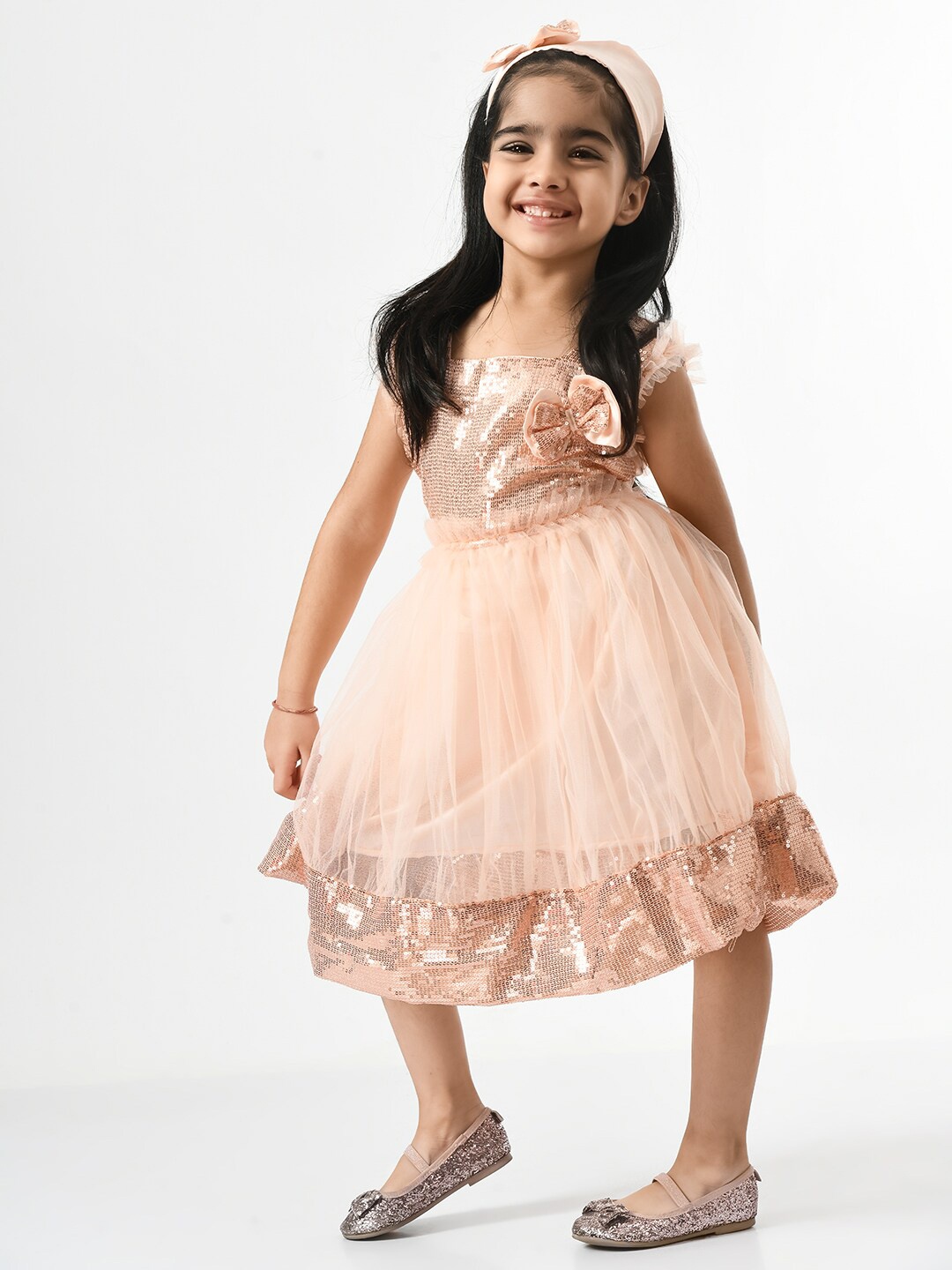 

Bella Moda Girls Embellished Satin Dress, Peach