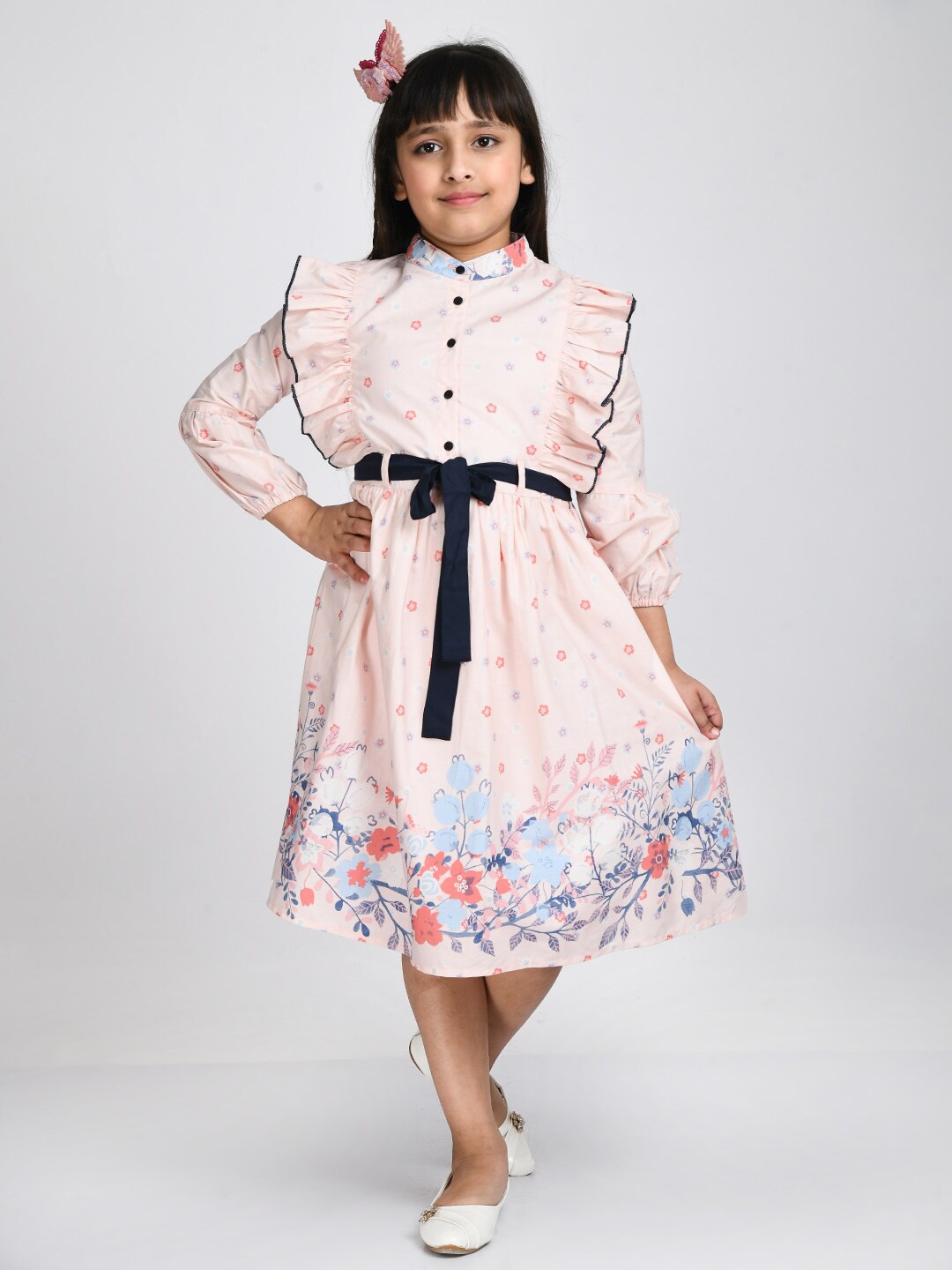 

Bella Moda Girls Floral Cotton Shirt Midi Dress, Pink