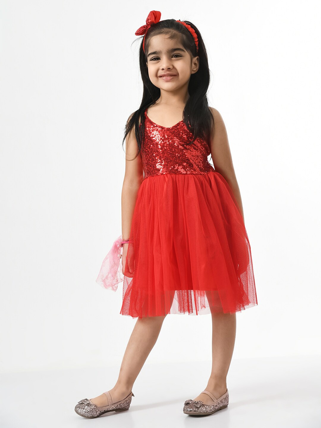 

Bella Moda Girls Embellished Satin Dress, Red