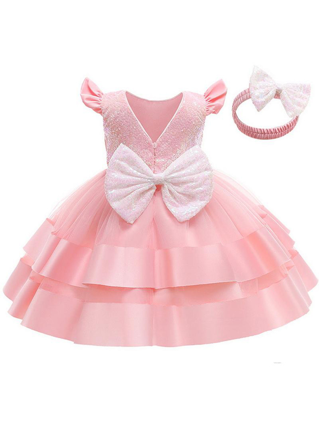 

R Cube Girls Embellished Dress Comes With Headband, Pink