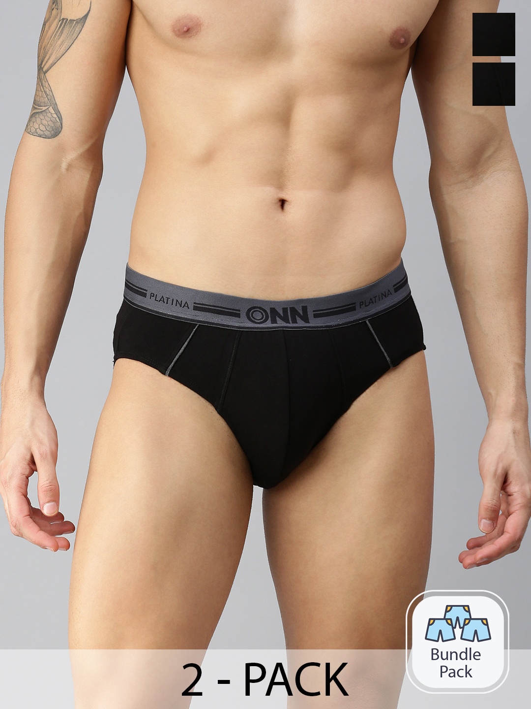 

ONN Men Pack Of 2 Basic Briefs, Black