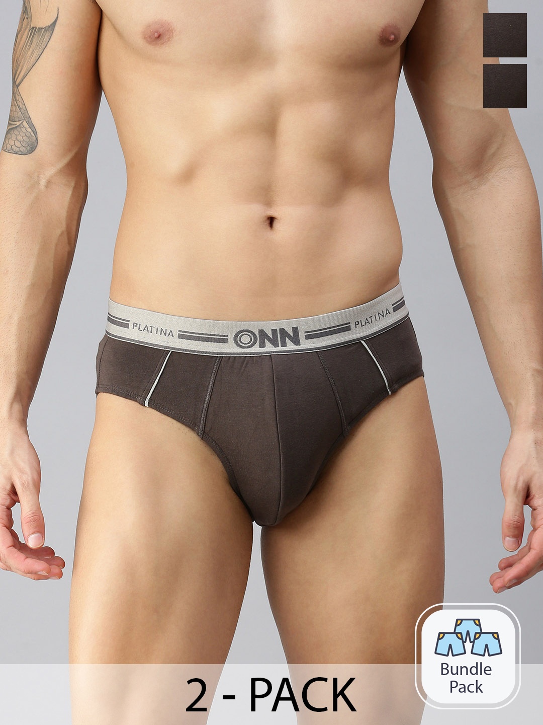 

ONN Men Pack Of 2 Basic Briefs, Brown