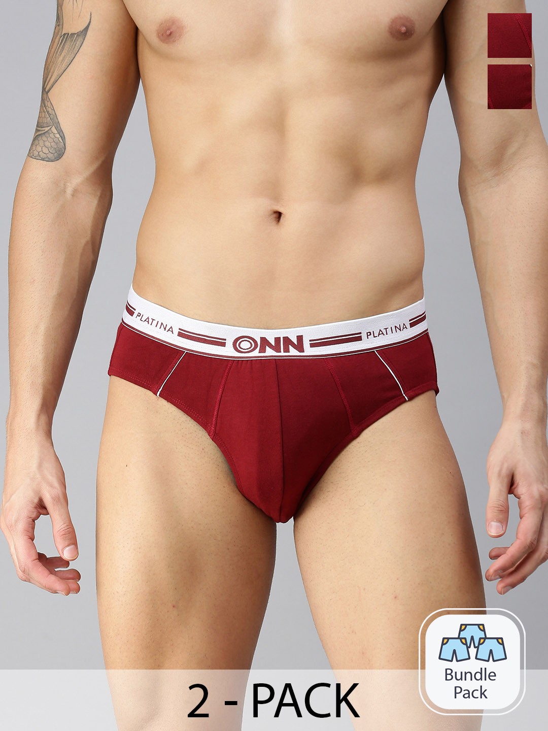 

ONN Men Pack Of 2 Basic Briefs, Burgundy