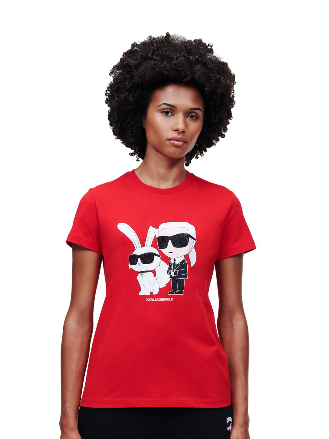 

Karl Lagerfeld Women Printed Pure Cotton T-shirt, Red